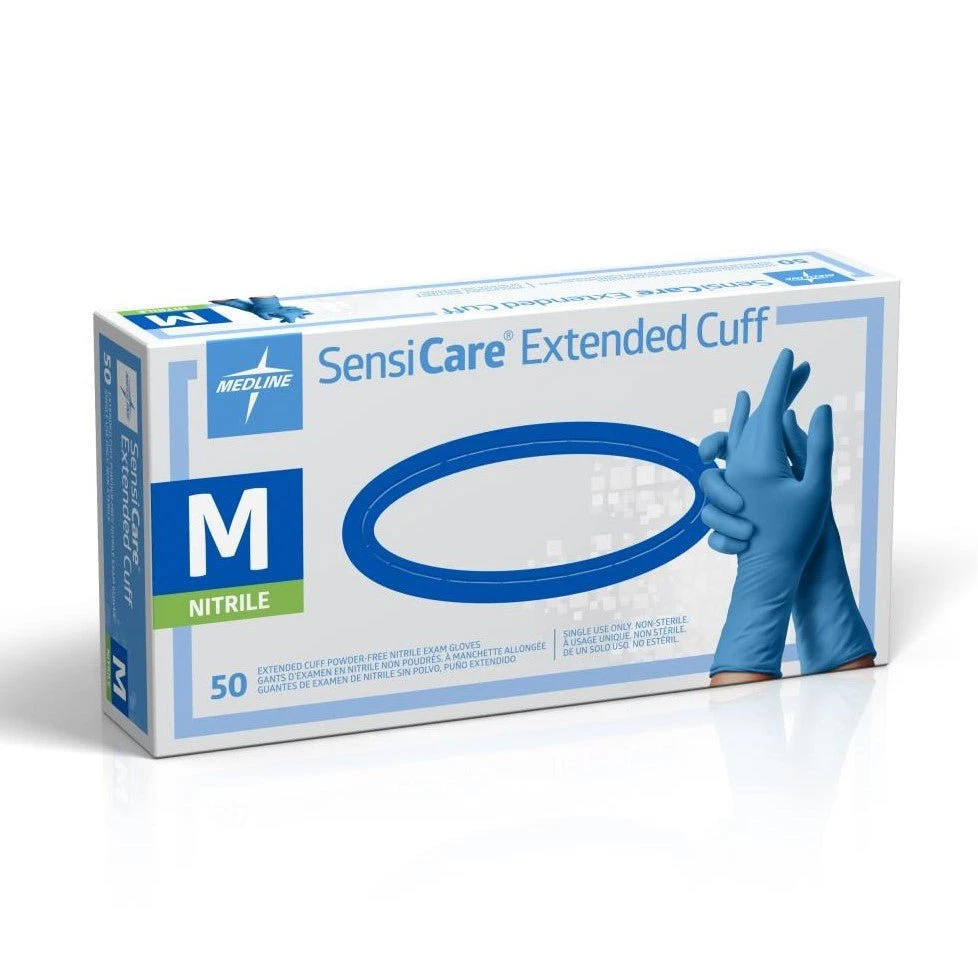 Gants d'examen médical en nitrile 4.3 mil avec manchettes de 11.4