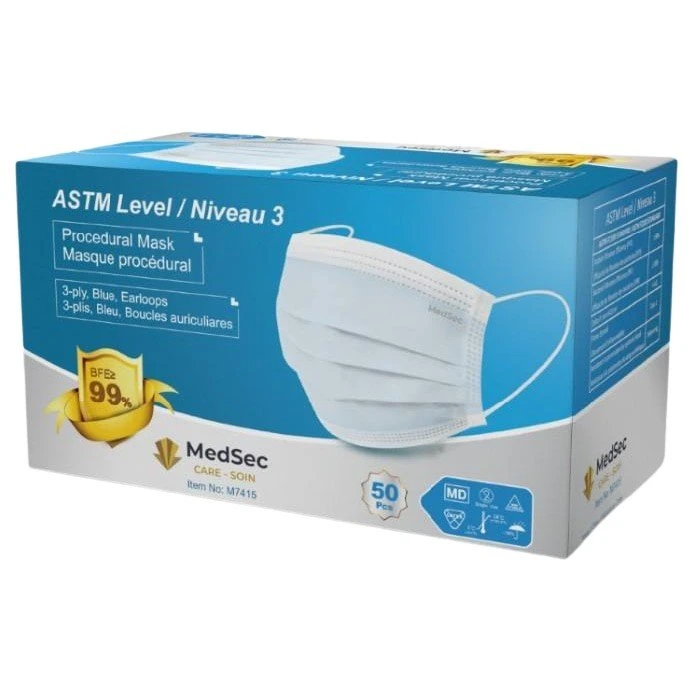 Masques ASTM - Niveau 3 bleu (boîte de 50) - MedSecare