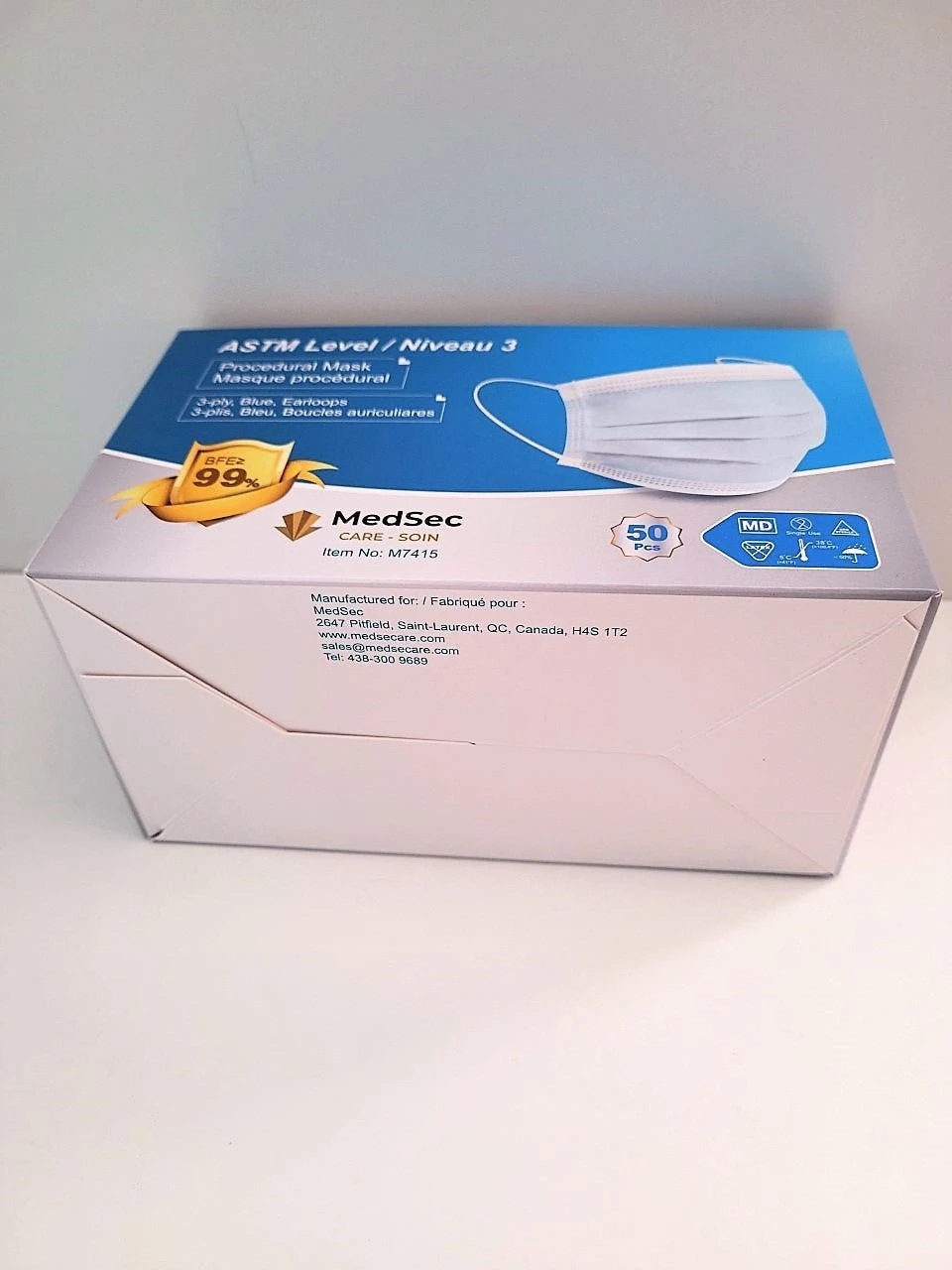 Masques ASTM - Niveau 3 bleu (caisse de 1000) - MedSecare