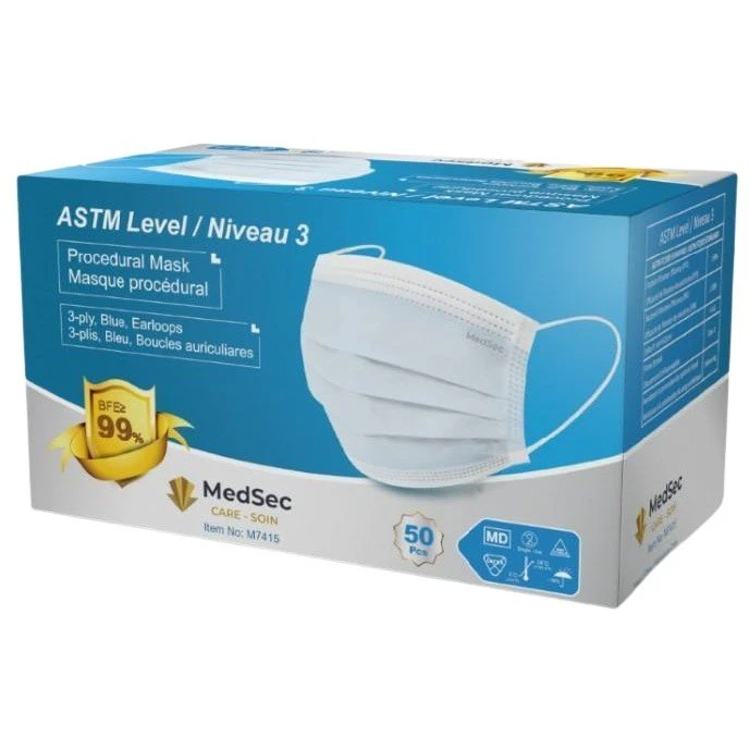 Masques ASTM - Niveau 3 bleu (caisse de 1000) - MedSecare